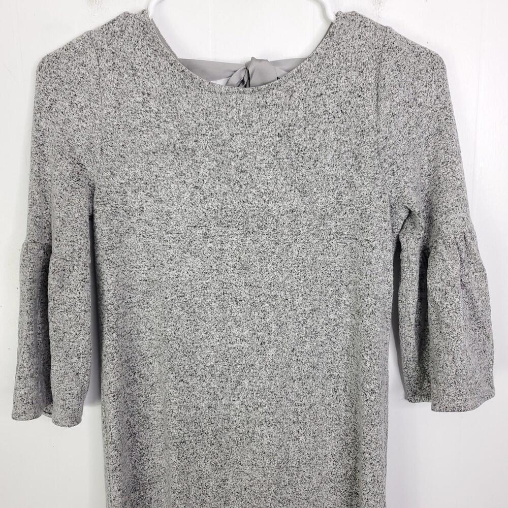 Whbm Dress Womens XXS Bell Sleeve Knit Light Gray Tie Back Short Shift - Picture 2 of 11
